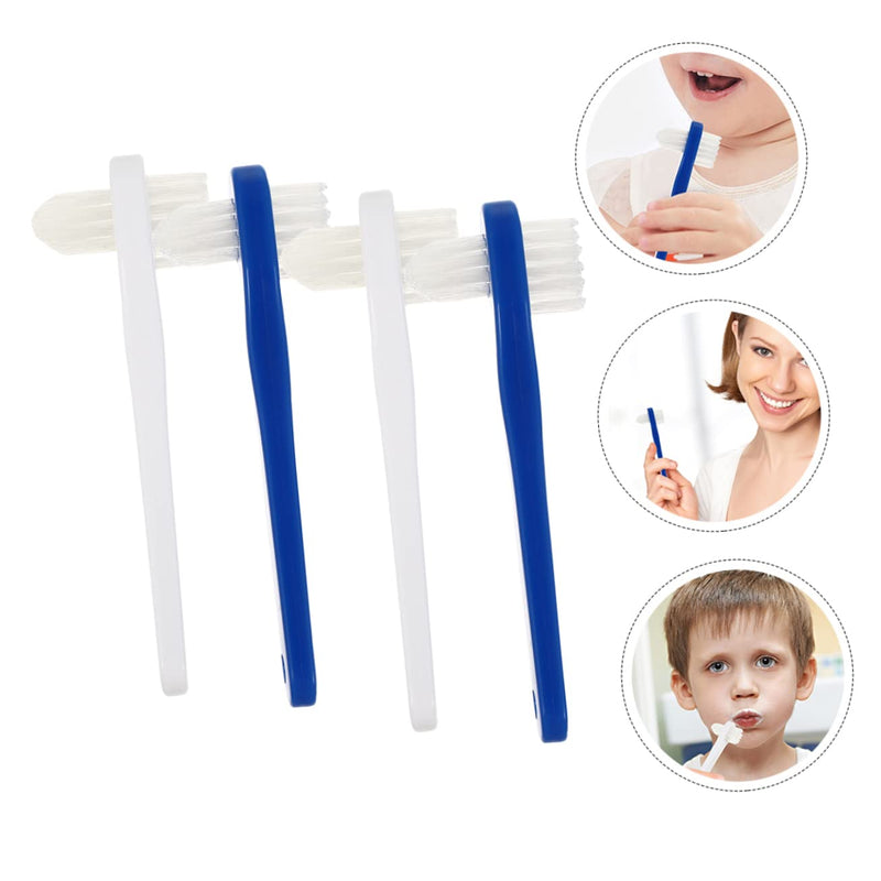 [Australia] - Healeved Pack of 4 Double Headed False Toothbrush Denture Care Brush Denture Toothbrushes Hard Toothbrushes for Adults Double Brush Head Sensory Toothbrush Dentures Braces 