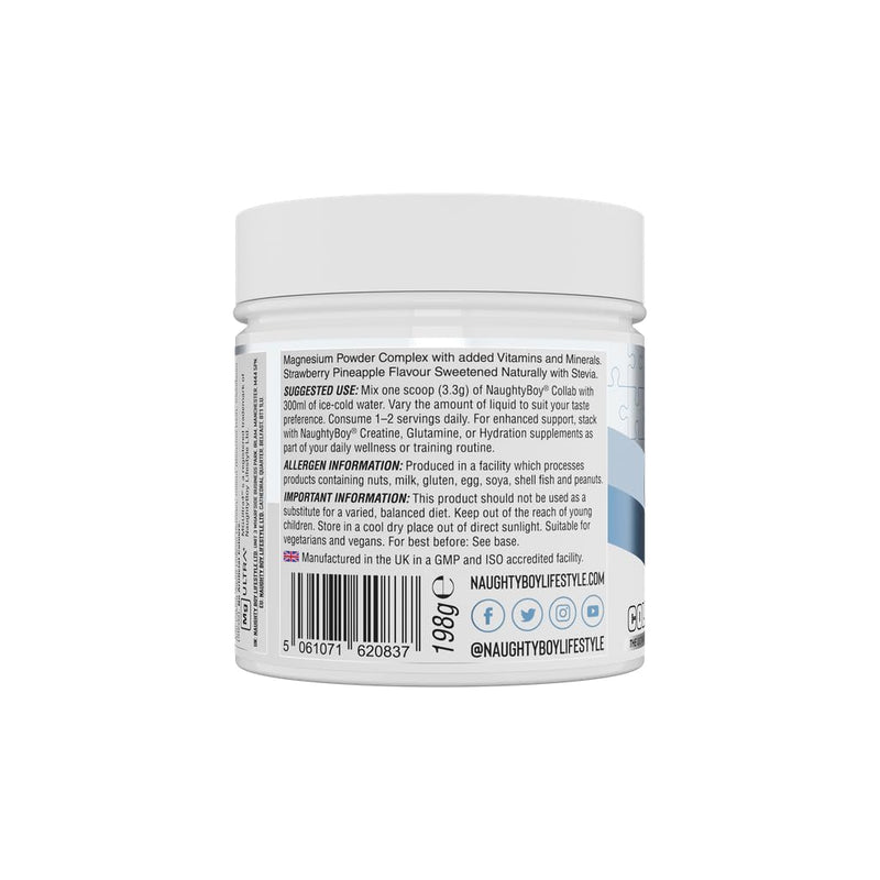 Naughty Boy Collab - 4 in 1 Magnesium, High Dose of Vitamin D3 3000IU, Vitamin K2 180mcg MK7, Organic Apple Cider Vinegar, No Artifical Colours, Stevia, 60 Servings/198g - Strawberry Pineapple