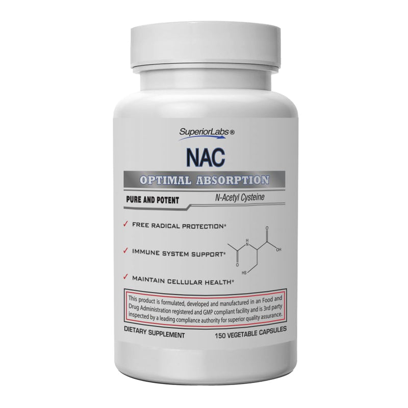 [Australia] - Superior Labs - NAC (N-Acetyl Cysteine) - Dietary Supplement with Selenium - 1,200mg, 150 vegetable capsules - Free Radical Protection - Normal Immune System Function - Maintains Cellular Health 