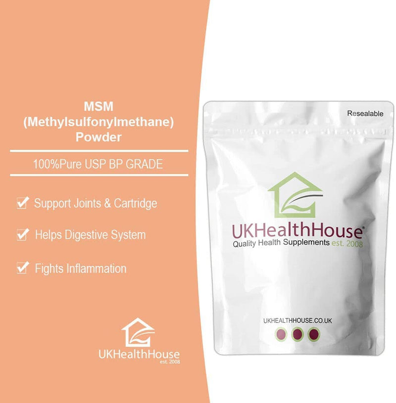 UKHealthHouse 100% Pure MSM Powder 100g – Vegan Methylsulfonylmethane Supplement – Joint, Muscle & Collagen Support – Food Grade Sulphur for Detox & Inflammation Relief