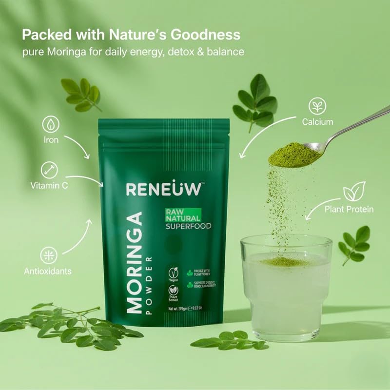 Moringa Powder, Pure Moringa Olifera Powder for Smoothies Drinks Tea, Natural Superfood with Antioxidants and Immune Vitamins Support, Resealable Bag, 7oz