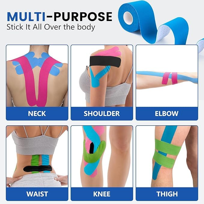 Kinesiology Rolls - Pack of 12 Sports & Face Tapes | 2.5 & 5 cm | Elastic & Waterproof Adhesive | Camouflage & Solid Colours | Breathable, Hypoallergenic, Residue-Free