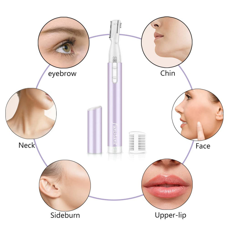 Upgraded Eyebrow Trimmer, Precision Electric Eyebrow Razor for Women Battery-Operated Facial Hair Remover with Comb No Pulling Sensation Painless for Face Chin Neck, Upper-Lip, Peach-Fuzz Violet Mist Purple
