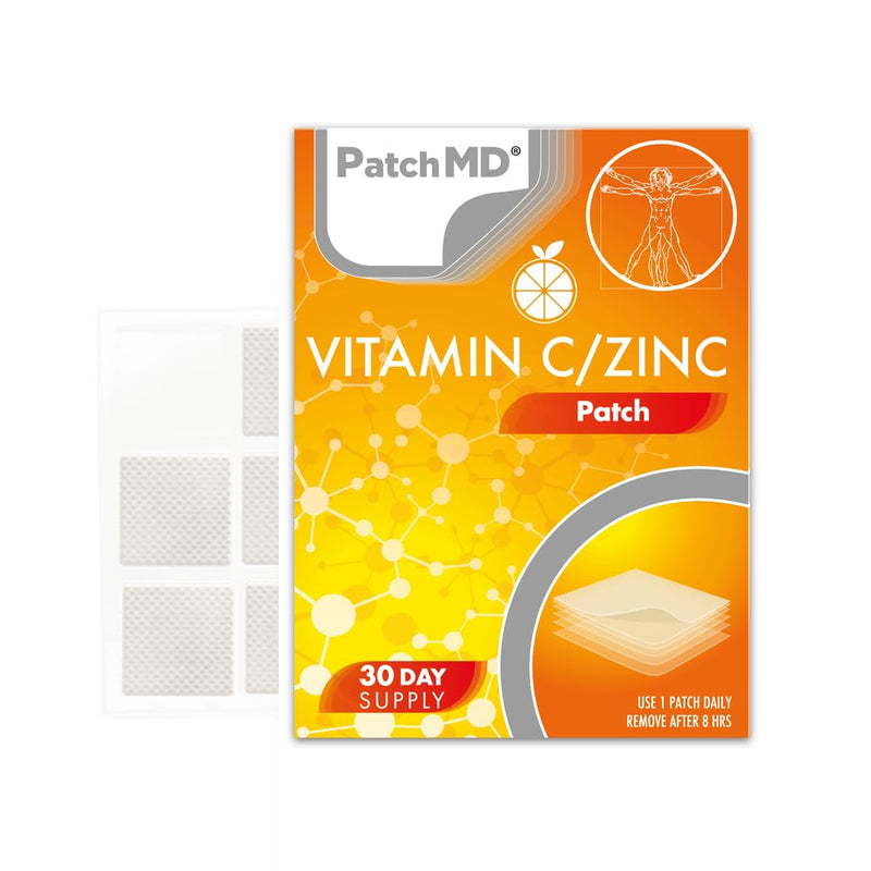 PatchMD Vitamin C/Zinc - 30 Daily Topical Patches. 100% Natural & Vegan. Allergy & Filler Free. High Absorption More bioavailable. Suitable for Sensitive stomachs & bariatric.