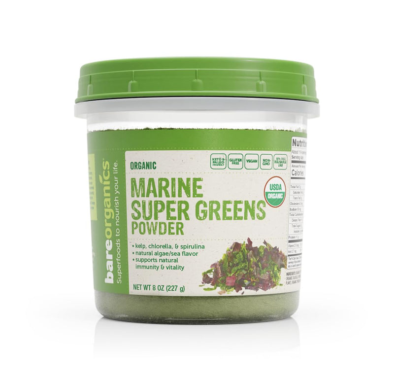 [Australia] - BareOrganics Marine Super Greens Powder | USDA Organic, Gluten-Free, Vegan, Non-GMO, BPA-Free | Kelp, Chlorella, Spirulina, 8oz 8 Ounce (Pack of 1) 