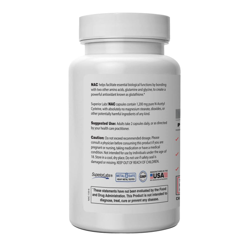 [Australia] - Superior Labs - NAC (N-Acetyl Cysteine) - Dietary Supplement with Selenium - 1,200mg, 150 vegetable capsules - Free Radical Protection - Normal Immune System Function - Maintains Cellular Health 