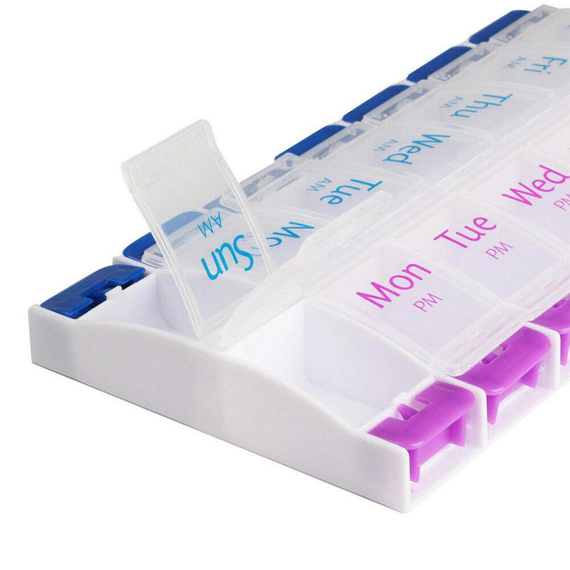 Pill Organizer 7 Day, Pill Box 2 Times a Day AM PM Pill Case, Weekly Pill Container Portable Travel Medicine Box for Vitamins and Supplements (Blue-Purple)