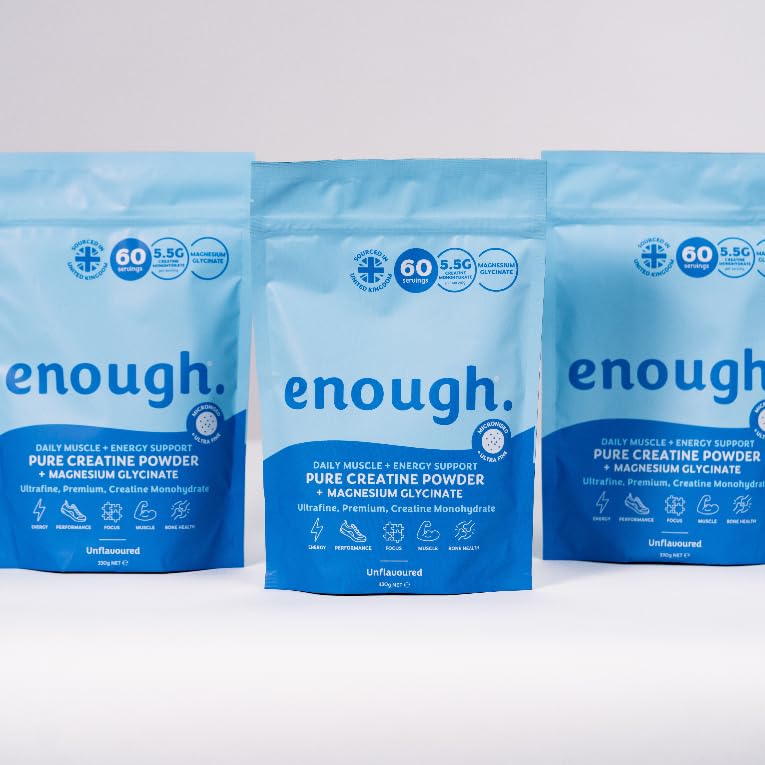 enough. Pure Creatine Powder with Magnesium Glycinate 330g (60 Days) - Monohydrate Creatine Powder, Ultrafine, Premium, 100% Micronised, Easy Dissolve, Vegan, Unflavoured, for Men and Woman