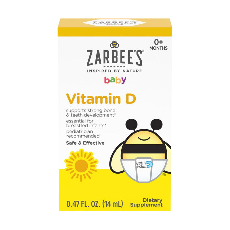 Zarbee's Vitamin D Drops for Infants, 400IU (10mcg) Baby & Toddler Liquid Supplement, Newborn & Up, Dropper Syringe Included, 0.47 Fl Oz 0.47 Fl Oz (Pack of 1)