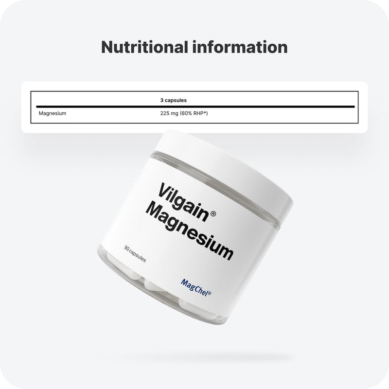 Vilgain Magnesium, Magnesium Bisglycinate for Proper Body Function, Optimally Used, Vegan and No Unwanted Additives, 90 Capsules