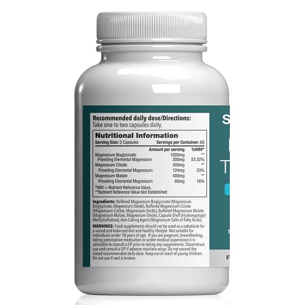 Magnesium Triple Complex | Glycinate, Malate & Citrate | Supports Energy, Muscles, Bones & Nervous System | 120 Vegan Capsules | UK Made | GMP-Certified