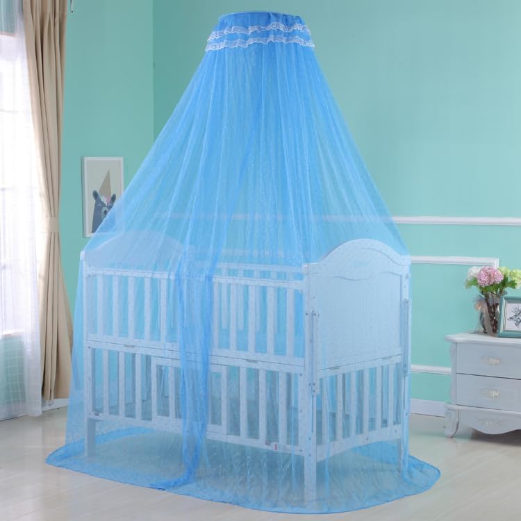 [Australia] - Baby Infant Toddler Bed Dome Cots Mosquito Netting Hanging Bed Net Mosquito Bar Frame Palace-Style Crib Bedding Set (Blue Mosquito Netting Only, Without Stand) Blue 