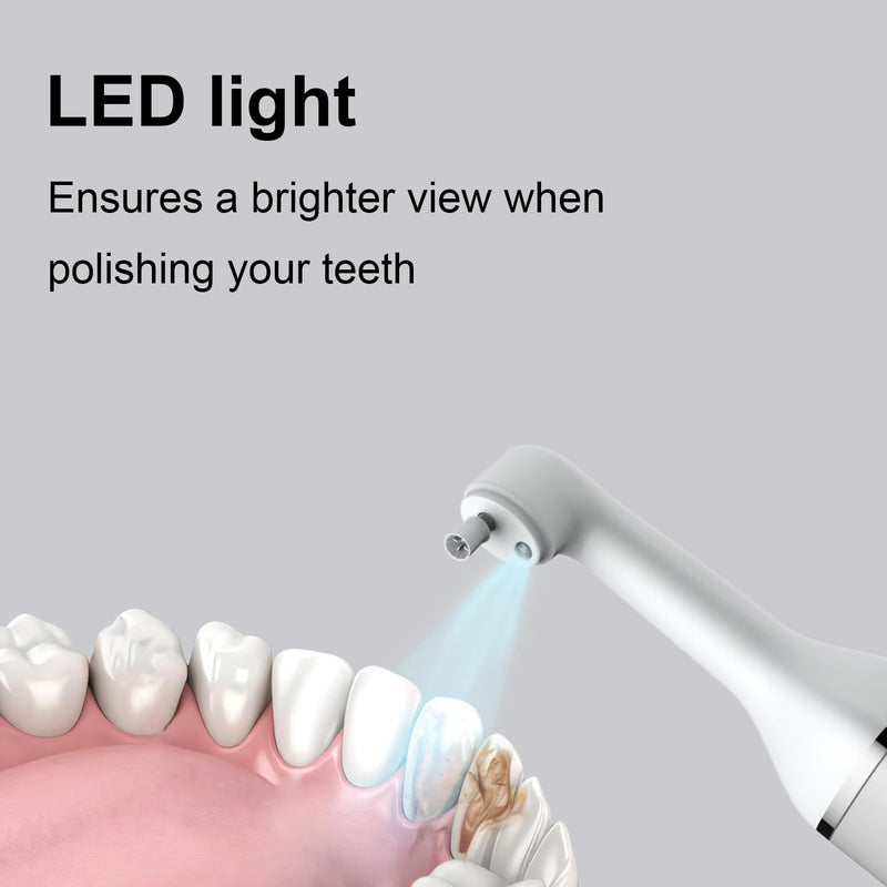 [Australia] - Tooth Polisher and Plaque Remover, Teeth Cleaning Tools for Cleaning and Polishing of Tooth, Dental Cleaning Tools for Brighten and Polish Teeth with 5 Brush Heads, 4 Speed Modes and 3 Polish Pastes Silver-white 