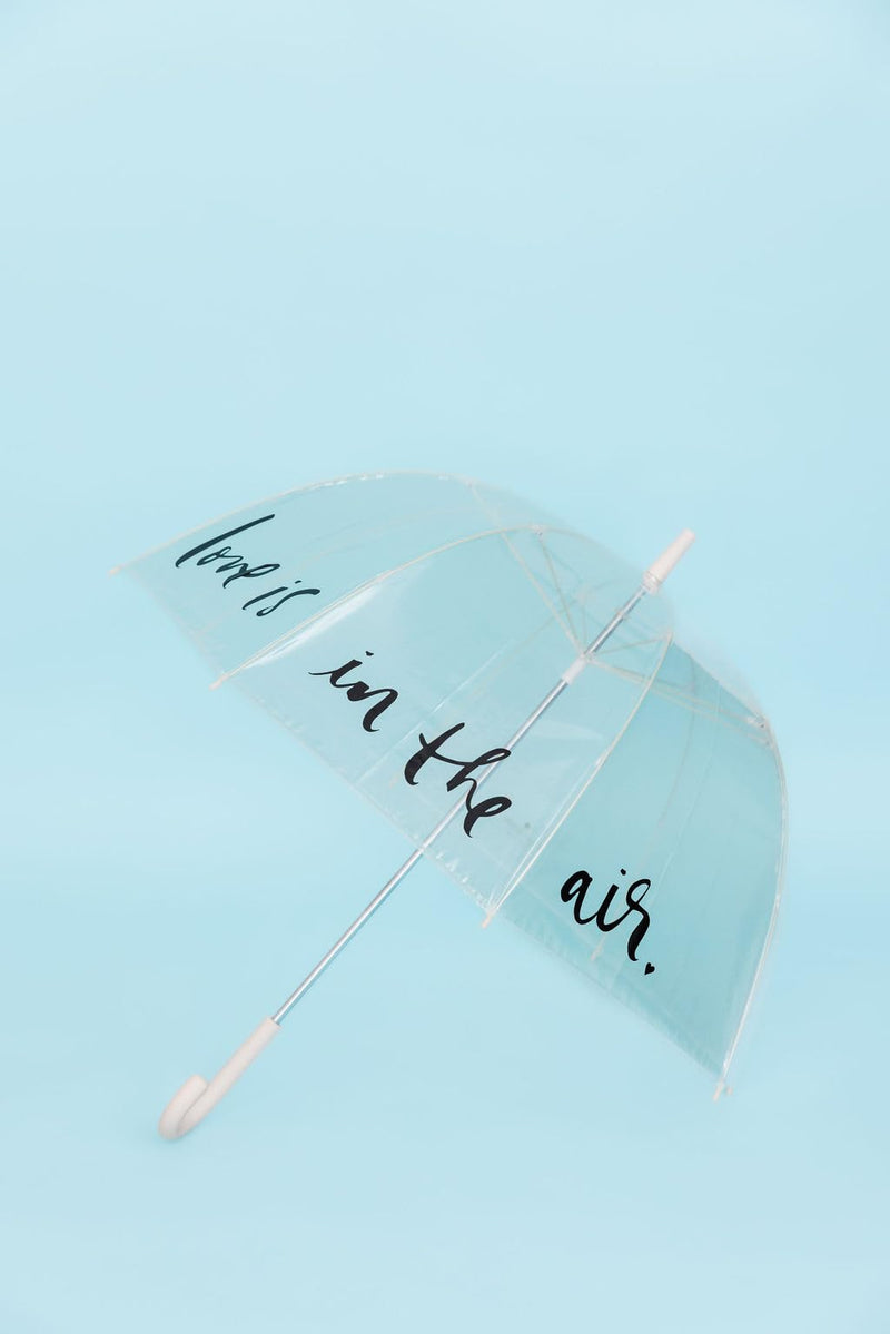kate spade new york Clear Bubble Umbrella, Love is in the Air | Large, Lightweight, Translucent Dome Canopy Umbrella for Rain with Pink J Hook Handle for Weddings