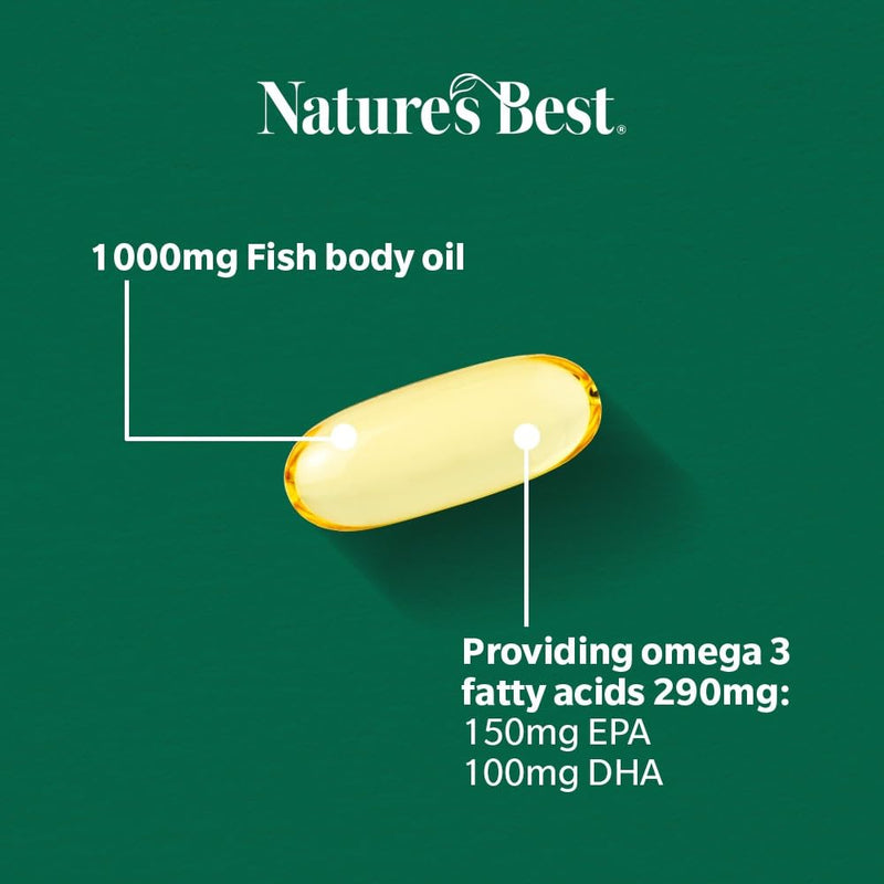 Nature's Best Pure Fish Oil Capsules High Strength (1000mg) - Essential Omega 3 Fish Oil with EPA 360mg and DHA 240mg - UK Made - 180 Capsules (Up to 6 Months' Supply) 1000 mg 180 Count (Pack of 1)