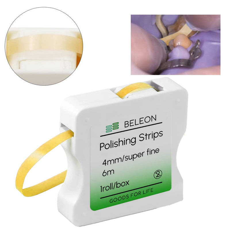 BELEON Dental Polishing Strips - Tooth Polisher Dental File for Teeth Sanding Grinding Deep Teeth Cleaning Tool Tooth Polish Abrasive Strip Oral Care Cleaning Tool - Super Fine 1 Roll 4mm x 6M Width 4mm