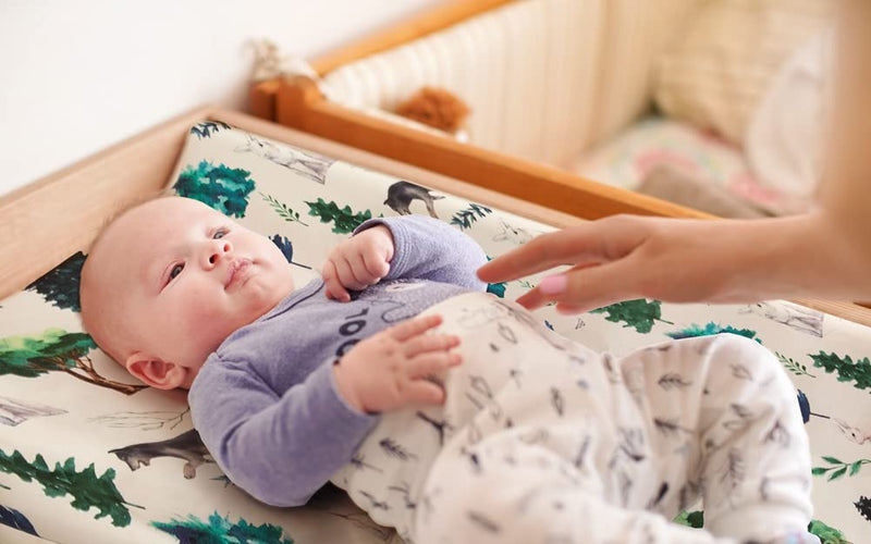 [Australia] - 4 Pack Changing Pad Covers Woodland Forest Animals Wood Neutral Unisex Fitted Baby Changing Pad Cover Set for Baby Boys or Girls 