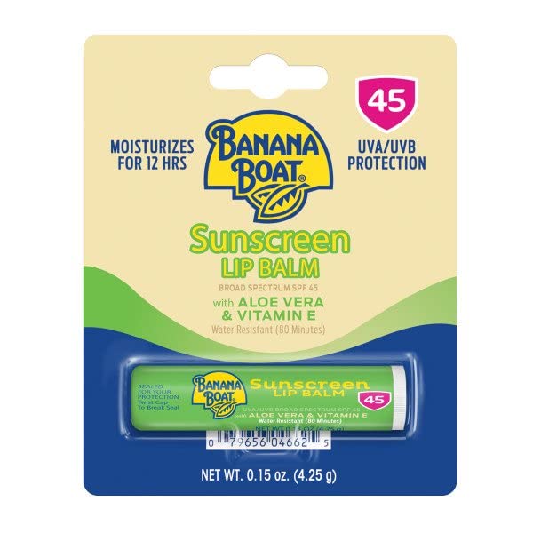 Banana Boat Aloe Vera with Vitamin E Sunscreen Lip Balm, SPF 45, 0.15 Ounces each (Value Pack of 3)