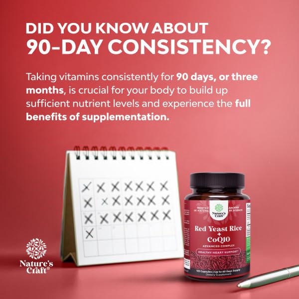 Red Yeast Rice with CoQ10 Supplement - Healthy Heart Support - 120 Ct | Red Yeast Rice 1200 mg - Advanced Complex for Energy & Antioxidant Support - GMP - Third Party Tested – 60 Servings 120 Count (Pack of 1)