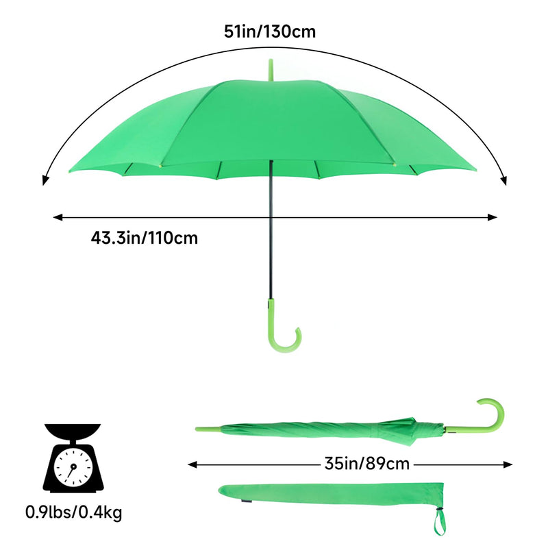 RUMBRELLA UV Stick Umbrella Auto Open UPF 50+ with J Hook Handle 51IN | Automatic Open Wind-Resistant Umbrella for Adults Fits 2 People, J Hook Handle, Fast-Drying Kelly Green