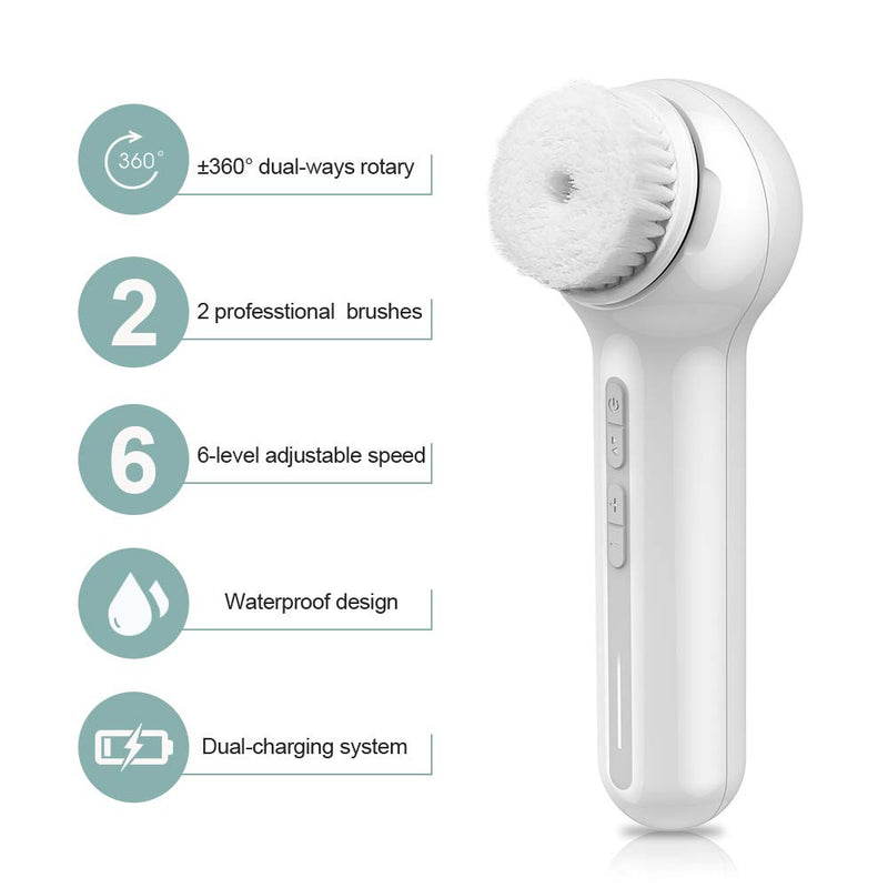 Face Scrubber Exfoliator, TOUCHBeauty Upgraded Rechargeable Electric Facial Cleansing Brushes with 3 Brush Heads,360° Spin Rotation for Exfoliating, Massaging and Deep Cleansing, Waterproof