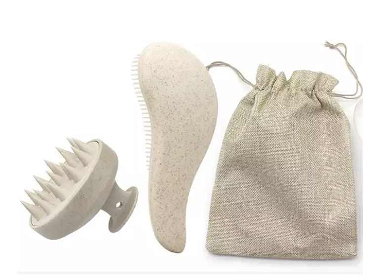 [Australia] - Eco-Friendly Detangler Brush w/Scalp Massager| Anit-Knot for Smooth & Frizz-Free Hair| Wet & Dry Scalp Exfoliator w/Soft Silicone Bristles| Dandruff Removal & Hair Growth (KHAKI) Khaki 