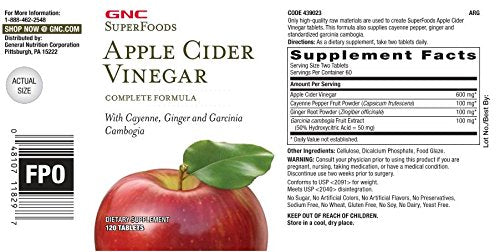 GNC SuperFoods Apple Cider Vinegar 120 Count (Pack of 1)