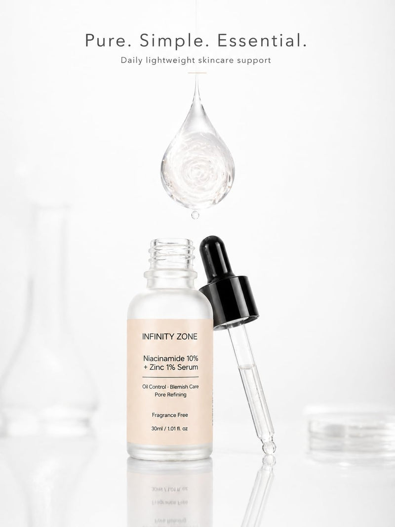 Niacinamide 10% + Zinc 1% Face Serum – Lightweight Hydrating Serum with Hyaluronic Acid & Vitamin B5, 30 ml / 1.01 fl oz