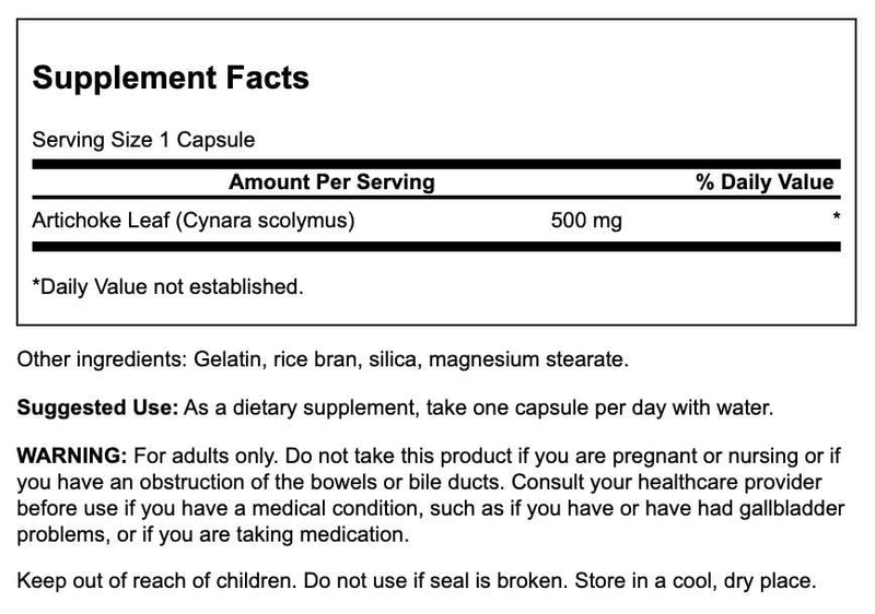 [Australia] - Swanson Artichoke Leaves (Cynara Scolymus) 500 Milligrams 60 Capsules 