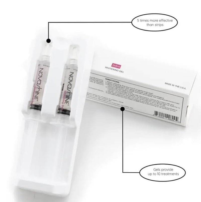 [Australia] - Novashine Teeth Whitening Gel Syringe Refill Pack 2X 5ml Syringes, No Sensitivity, Use with Novashine LED Light 1 