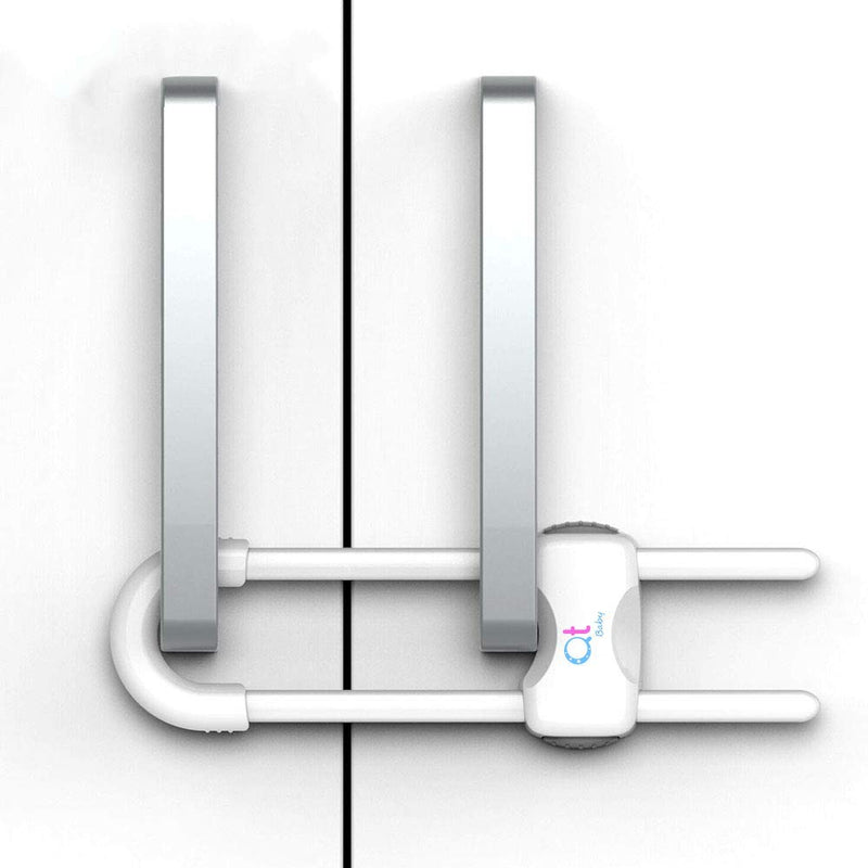 [Australia] - Baby Proofing Cabinet Locks | Adjustable U Shaped Baby Safety Latches for Drawers, Fridge, Closet |Modern Baby Proofing Cabinet Lock with Extra Secure Lock Buttons (Pack of 2, White) Pack of 2 