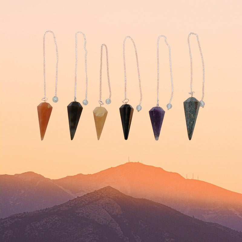 Dowsing Pendulum Healing Set of 6 - Carnelian, Labradorite, Golden Quartz, Tiger Eye, Amethyst, Lapiz