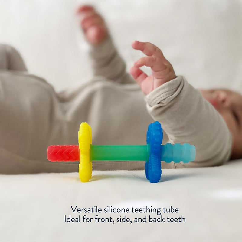 [Australia] - Itzy Ritzy Teensy Tube Teether; Textured Hollow Baby Teething Tube That Reaches Front Teeth & Back Molars, Made of Soft Silicone (Rainbow) Rainbow 