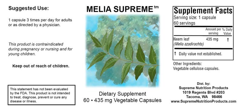 [Australia] - Supreme Nutrition Melia, 60 Pure Powdered Neem Leaf Vegetarian Capsules 