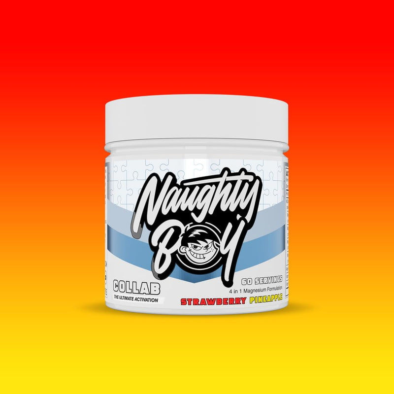Naughty Boy Collab - 4 in 1 Magnesium, High Dose of Vitamin D3 3000IU, Vitamin K2 180mcg MK7, Organic Apple Cider Vinegar, No Artifical Colours, Stevia, 60 Servings/198g - Strawberry Pineapple