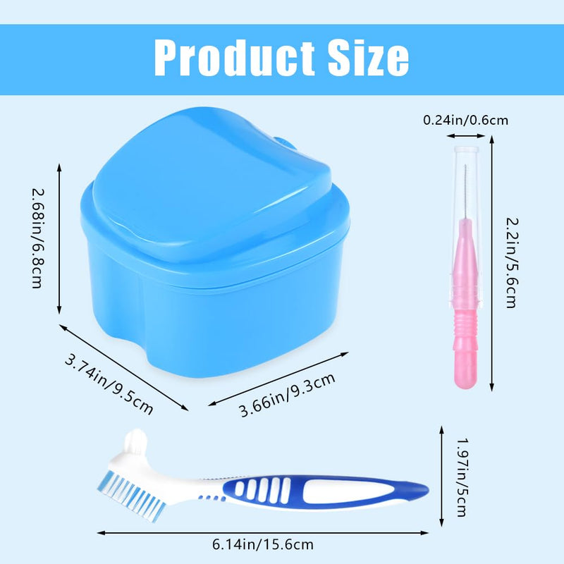 [Australia] - 2pcs Denture Case with 2pcs Toothbrush 2pcs Oral Brushes, Retainer Cleaner Case, Cleaner Denture Bath Box for Retainer Holder False Teeth(Pink Blue) 