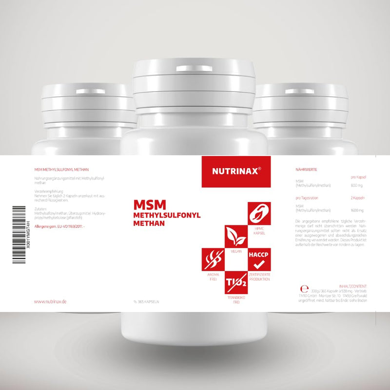 [Australia] - NUTRINAX | MSM 365 vegan capsules 800mg | 1600mg methylsulfonylmethane per daily dose | 365 vegan capsules | without magnesium stearate | without additives | high dose | vegan 