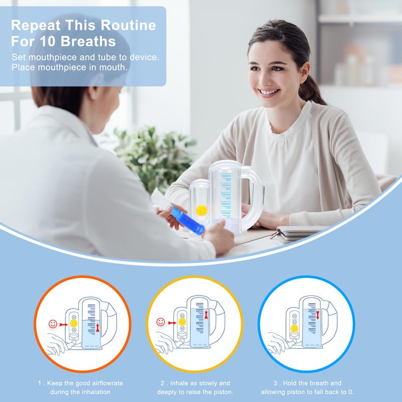 [Australia] - Breathing Trainer for Adults,Breathing Exercise Device for Lungs, 5000ml Volume Measurement with Flow Rate Indicator. transparent breathing device.breathing trainer,trainer.Incentive Spirometer Adult. 