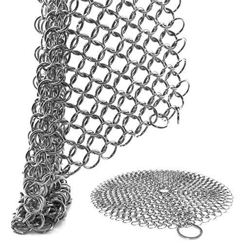 [Australia] - 316 Stainless Steel Cast Iron Skillet Cleaner Cast Iron Scraper Chainmail Scrubber for Cast Iron Pans, Pre-Seasoned Pans, Griddle Pans, BBQ Grills, and More Pot Cookware-Round 7 Inch Diameter 
