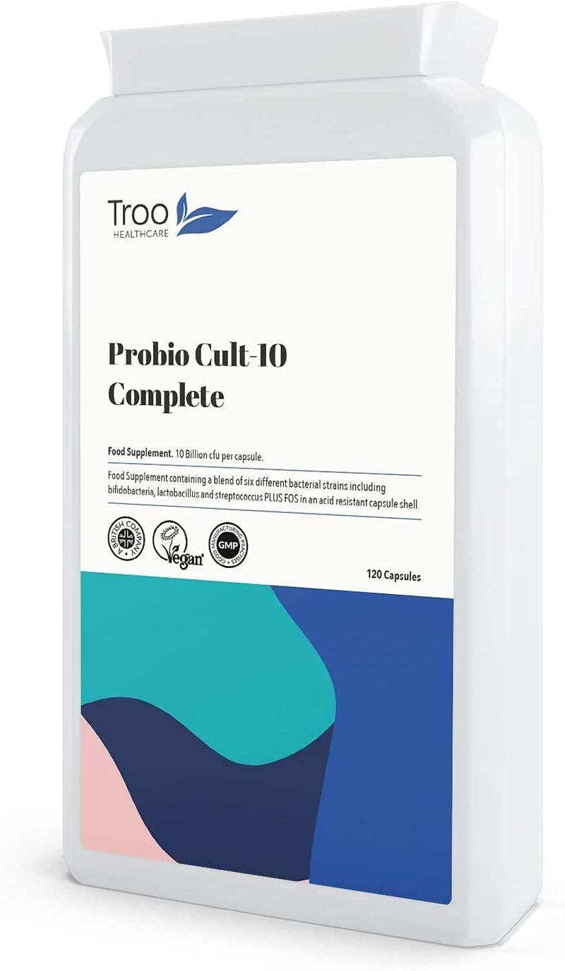 Troo Health Care Lactobacillus Acidophilus 10 Billion CFU 120 Vegan Capsules | High Strength 6 Strain Active Live Bacterial Culture Blend | UK Manufactured to GMP Standards 1 count (Pack of 1)