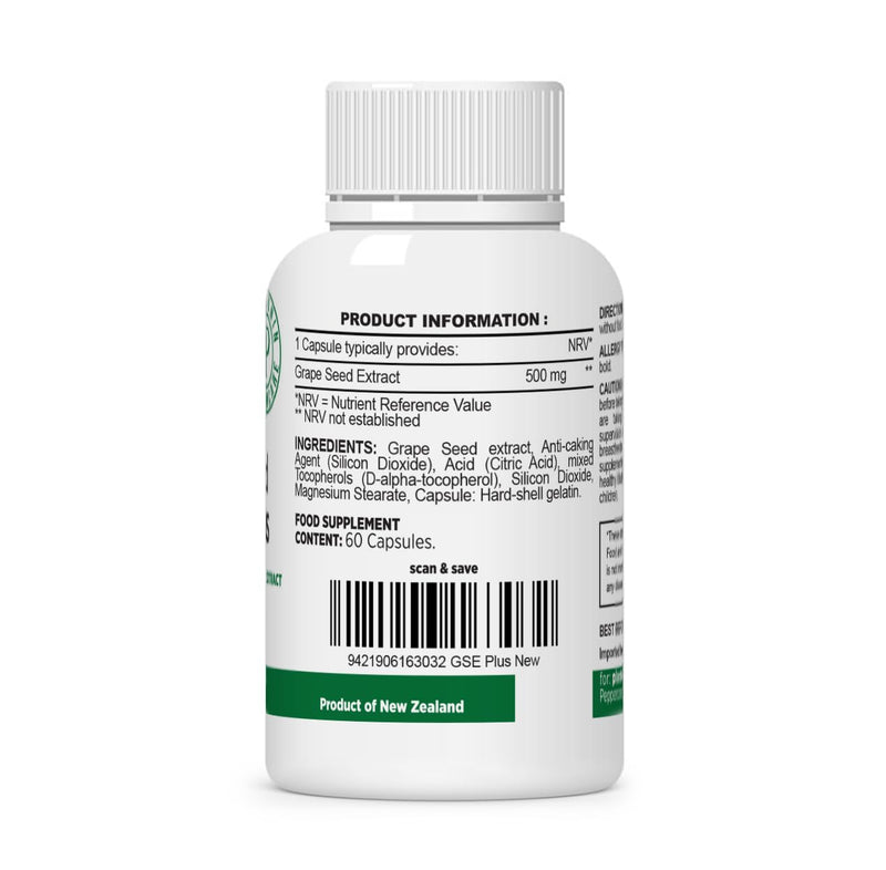 Grape Seed Extract Capsules, 465 mg – Polyphenols Supplement for Optimal Blood Flow & Kidney Support | 60 Capsules with 93% OPCs – 60,000mg Strength, GMO & Gluten-Free