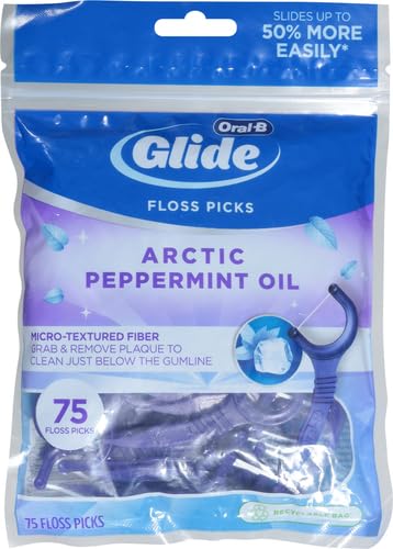 Oral-B Glide Arctic Peppermint Oil Dental Floss Picks, Mint, 75 count 75 Count (Pack of 1)