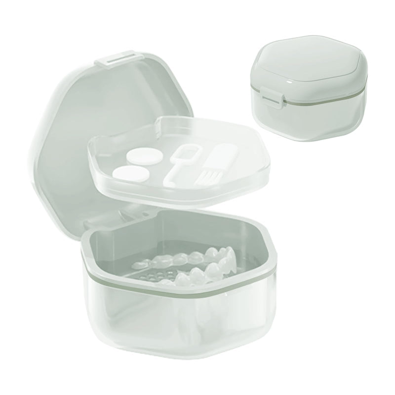 [Australia] - GmeDhc Braces box with strainer, portable denture box cover, invisible braces storage box, triple hollow drain, denture box, for holder, cleaning box light green 