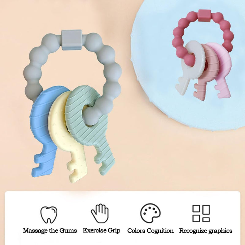 [Australia] - Baby Teething Keys Toys 3 to 12 Months,Infants Toddler Sensory Chew Toys,Teether Toys for Baby Girl-Soft & Raised Texture to Soothe Gums,BPA Free (Pink) Pink- 