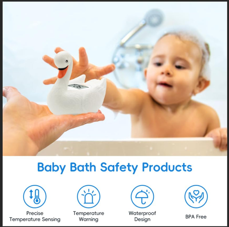 b&h Baby Bath Thermometer, White Swan Shaped Baby Safe Floating Bath Thermometer - Easy to Read Screen - Reliable Temperature Readings