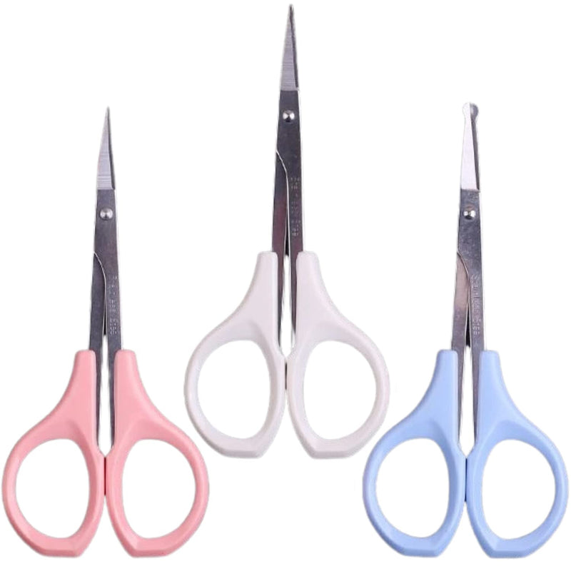Hair Trimming Scissors Set, Grooming Scissors for Facial Hair, Nose Hair, Mustache, and Beard Grooming, Stainless Steel Eyebrow Scissors White Grooming Scissors (Set of 3)