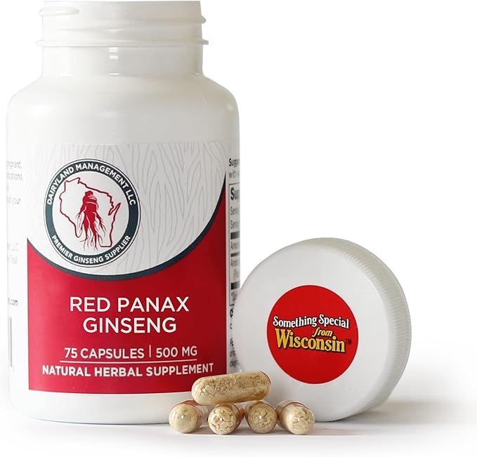 100% Authentic Korean Red Panax Ginseng Capsules -500 mg. Potent Ground Ginseng Root Extract Powder - No Fillers, Binders or Other Additives. (75 ct) 75 count (Pack of 1)