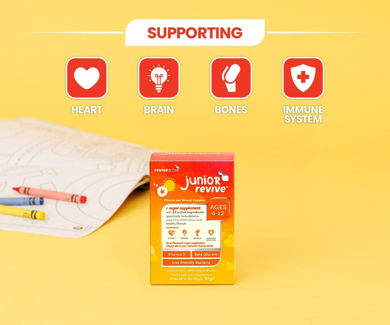 Junior Revive Unflavoured, Kids Multivitamin - 22 Active Ingredients - 1 Daily Sachet - Childrens Vitamin & Mineral Complex - Supports Heart Health, Mental Performance and Immune System - 20 Sachets