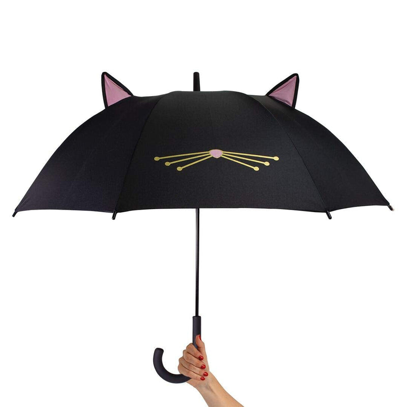kate spade new york Silicone Luggage Tag with Durable Strap Bundle with Cute Large Umbrella (Black Cat)