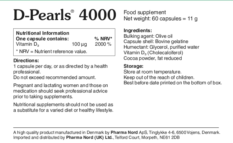 D-Pearls Vitamin D3 4000 IU | Easy-to-Swallow | Chosen for Major Immune Study | Active Vitamin D Supplement in Cold-Pressed Olive Oil for Immune Support, Teeth, Muscle and Bone Health 60 Capsules